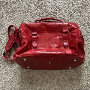 Bath and body works weekender duffel bag, red pleather crocodile